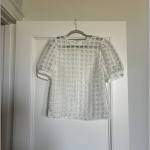 English Factory White Sheer Grid Blouse